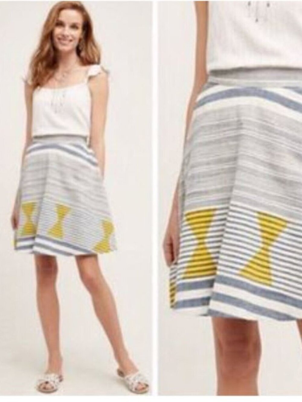 Plenty by Tracy Reese Striped Skater Skirt Yellow Geometric Size Large